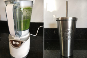 healthy green smoothie with starbucks cup